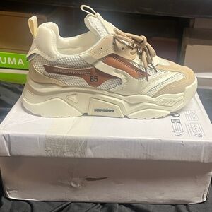 Trendy Cream and Brown Women's Athletic Shoes